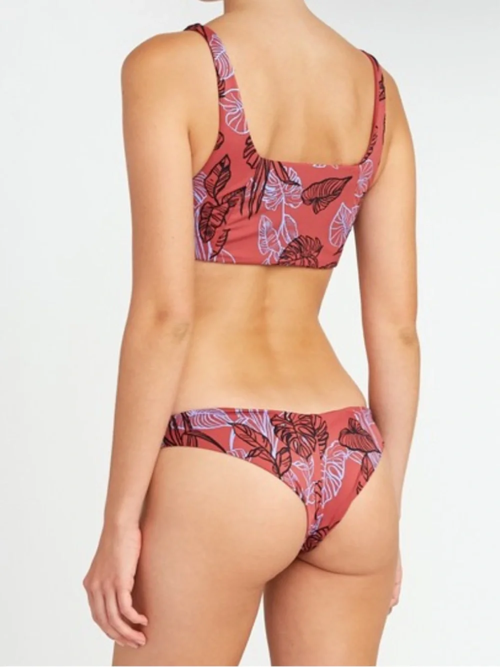 RVCA Women’s Tropic Punch Tie Front Top Bikini Set Monstera Leaf Print Size XS - Picture 4 of 4